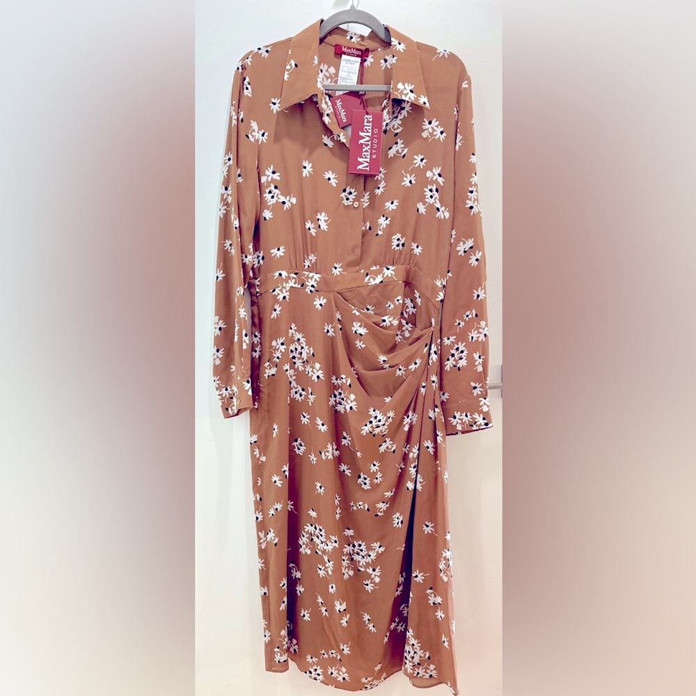 Silk Max Mara Brown Shirt Dress New Never Worn With Tags size 8-10 US - Picture 2 of 6